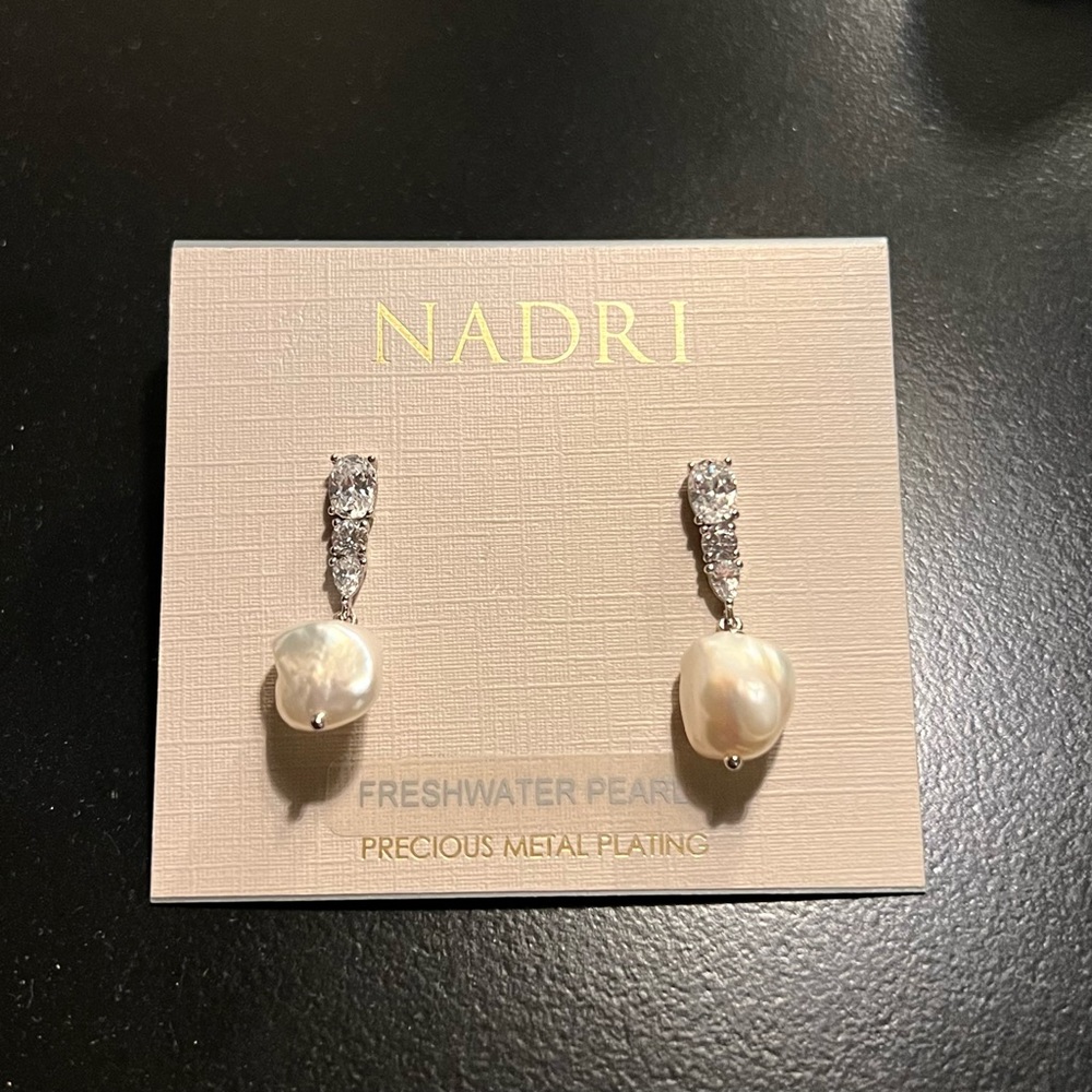 Nadri Freshwater Pearl Crystal Drop Earrings